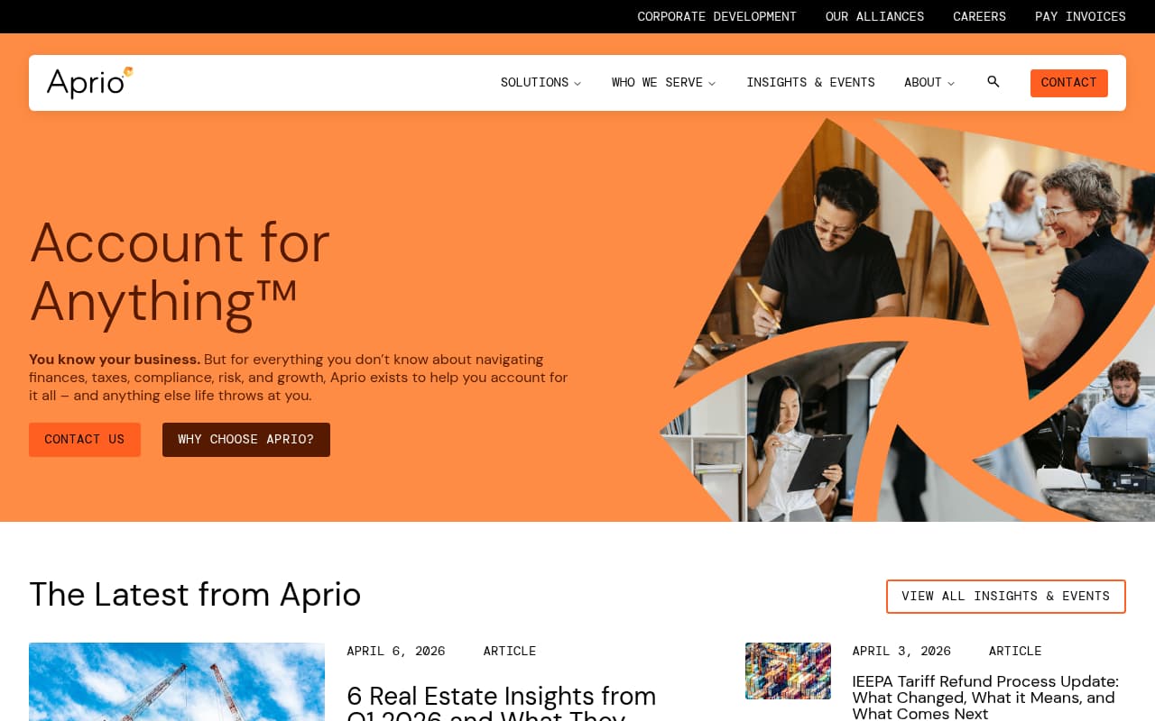 Aprio website screenshot