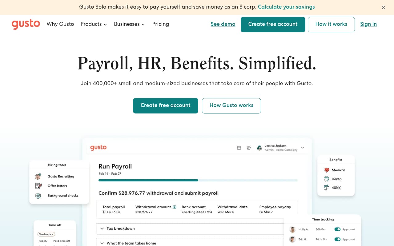 Gusto website screenshot