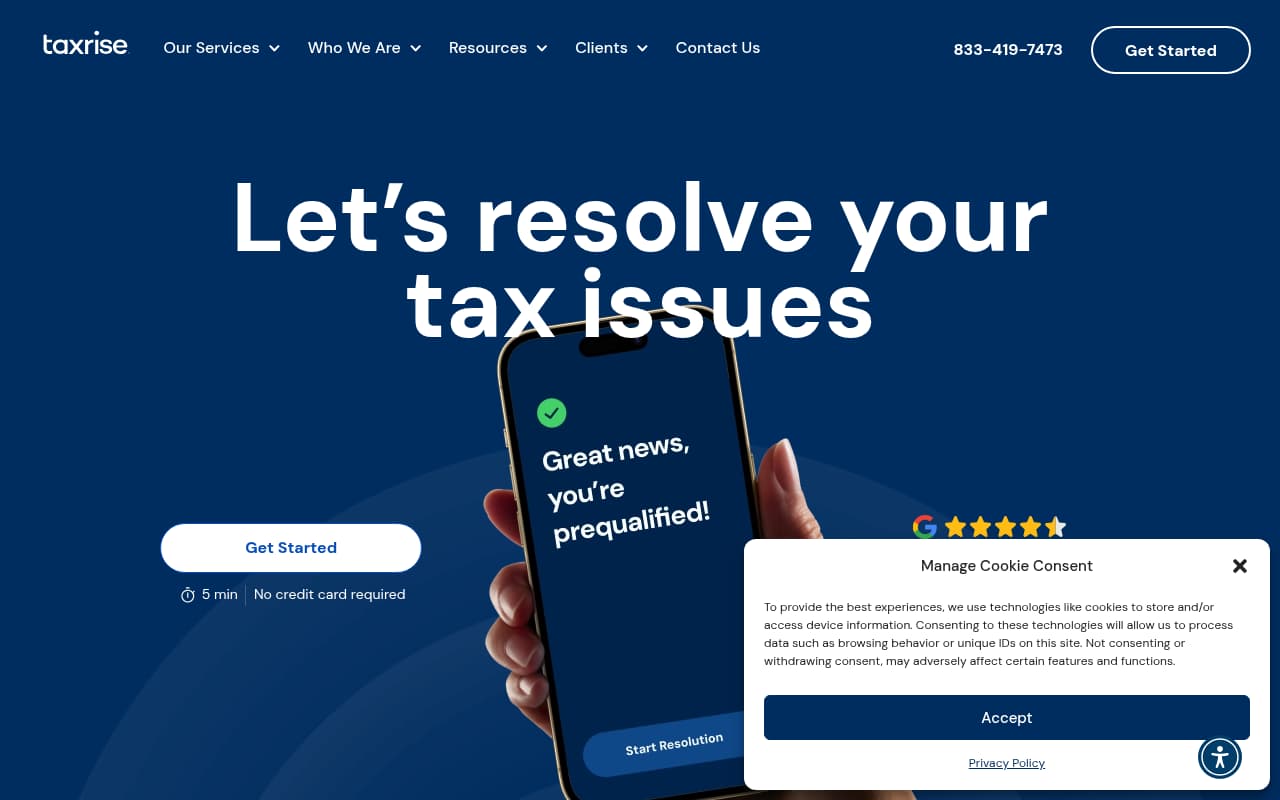 Taxrise website screenshot