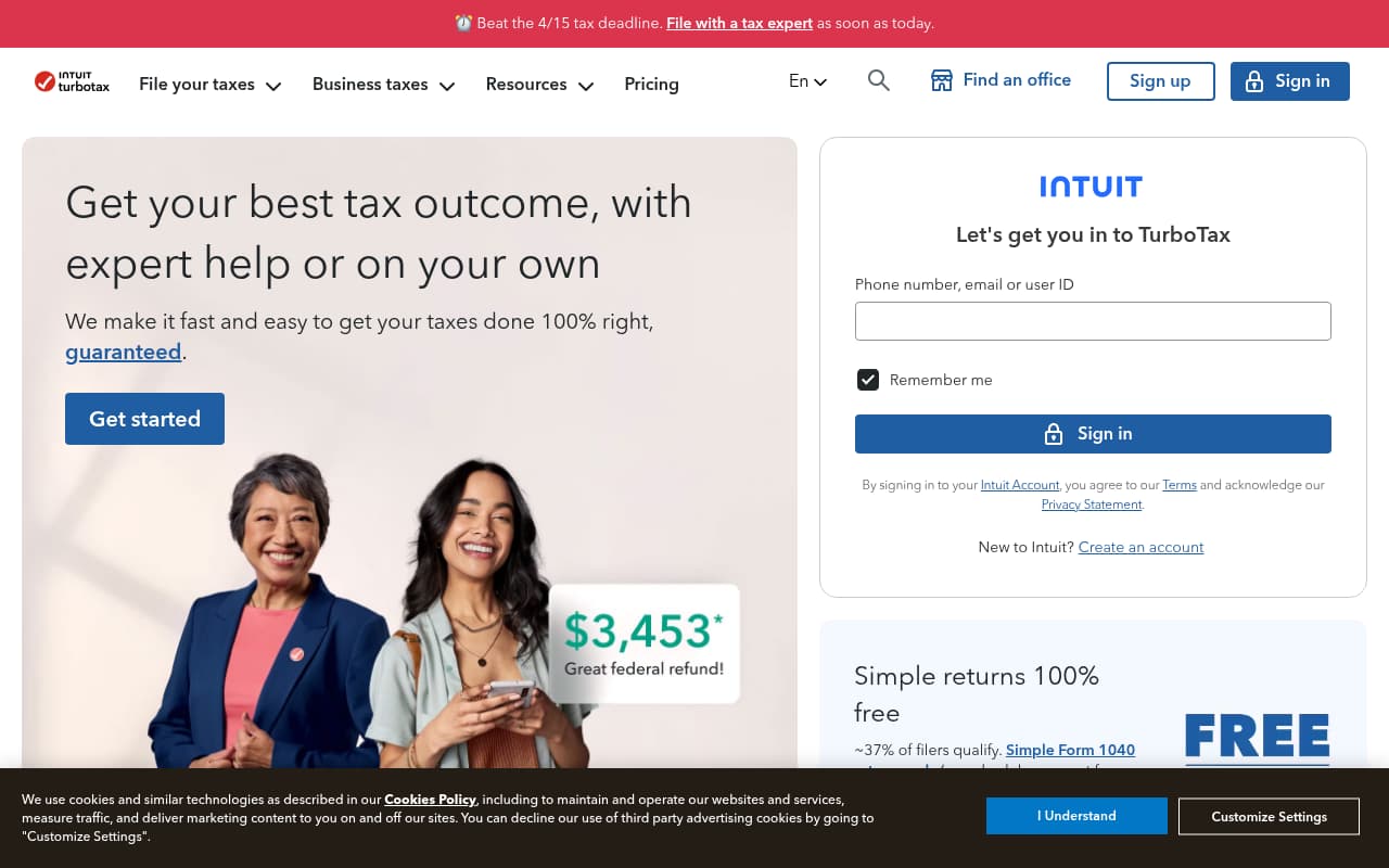 TurboTax website screenshot
