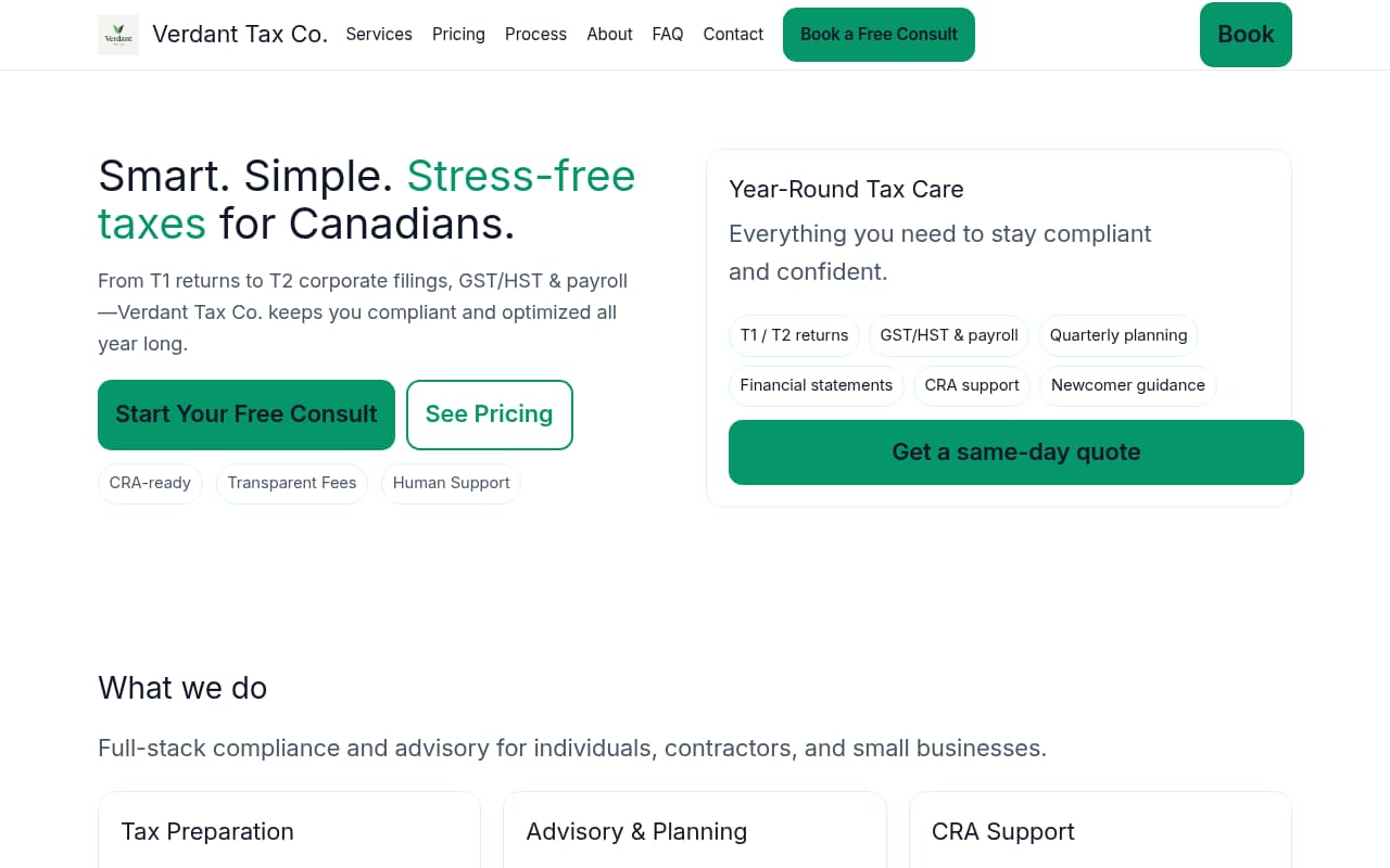 Verdant Tax website screenshot