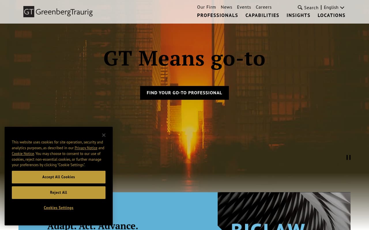 Greenberg Traurig website screenshot