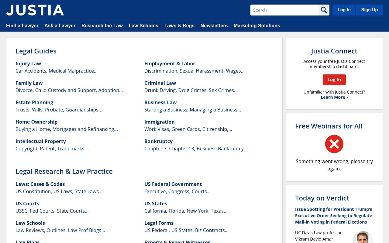 Justia website screenshot