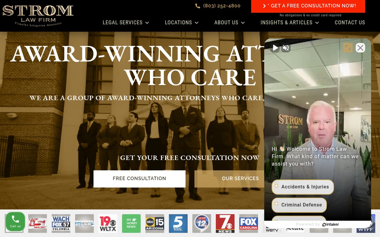 Strom Law Firm website screenshot