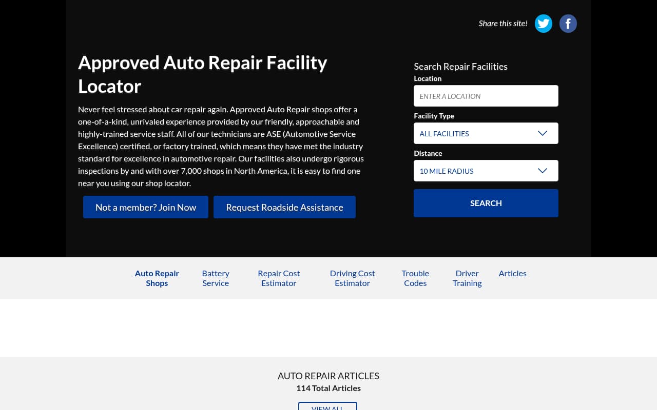 AAA Approved Auto Repair website screenshot