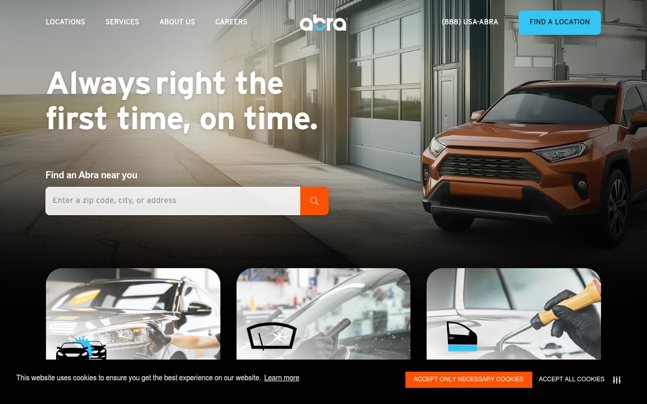 Abra Auto Body & Glass website screenshot