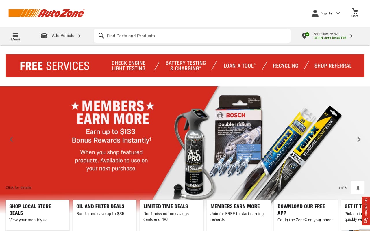 AutoZone website screenshot