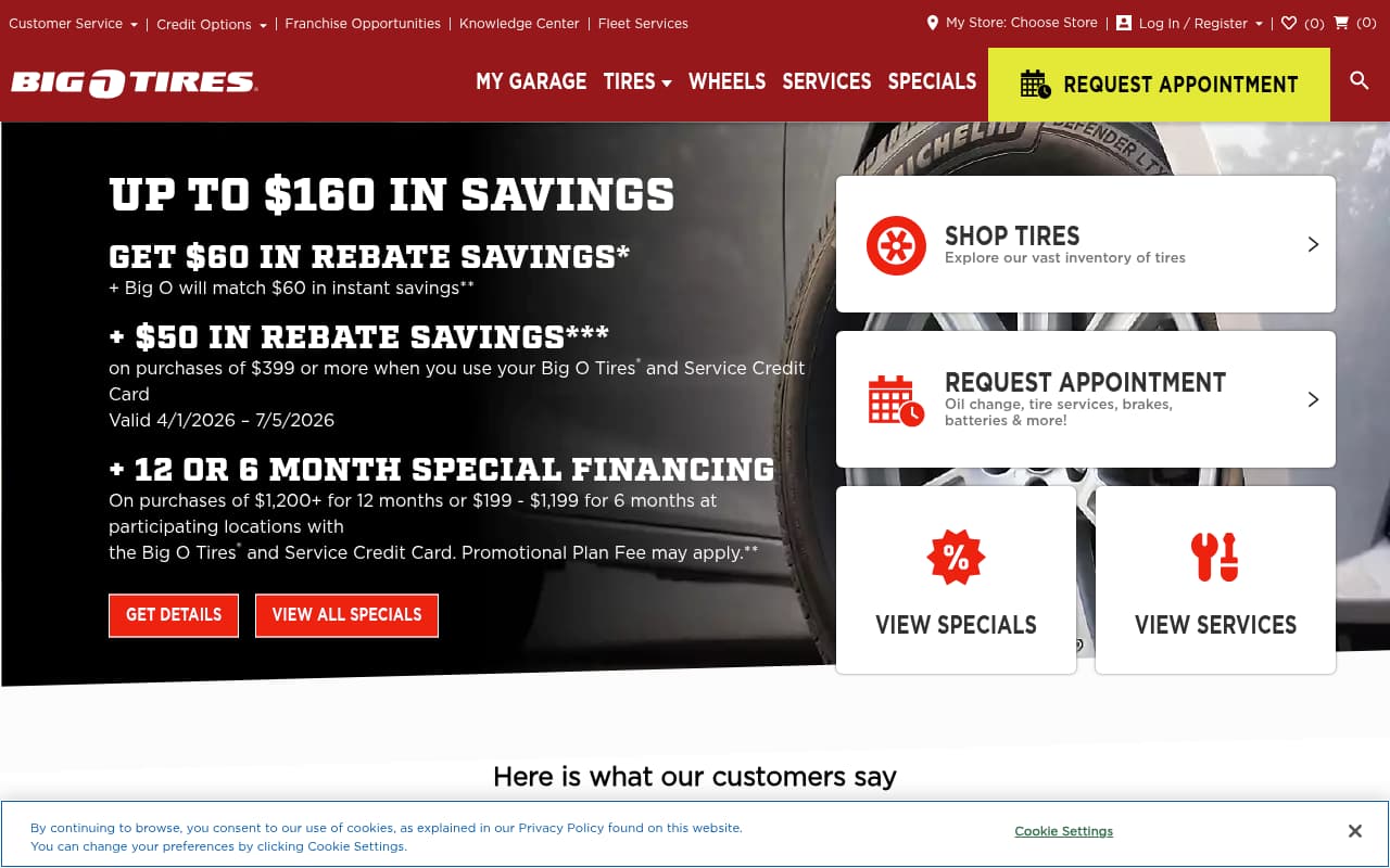Big O Tires website screenshot