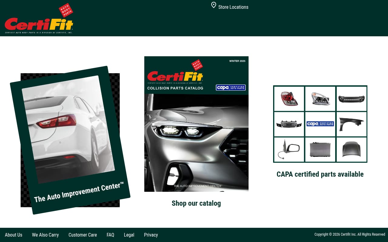 Certifit Auto Body Parts website screenshot