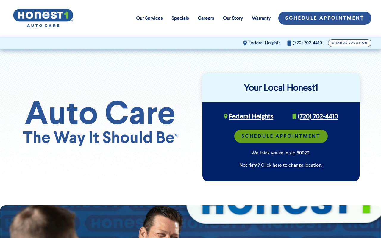 Honest-1 Auto Care website screenshot