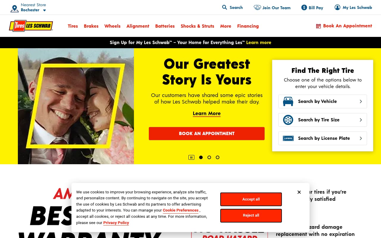 Les Schwab Tire Centers website screenshot