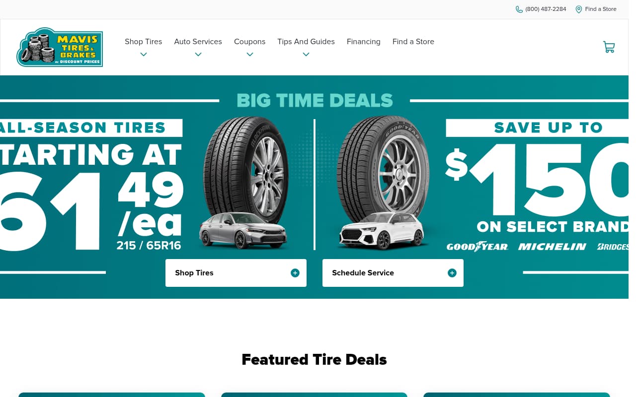 Mavis Discount Tire website screenshot