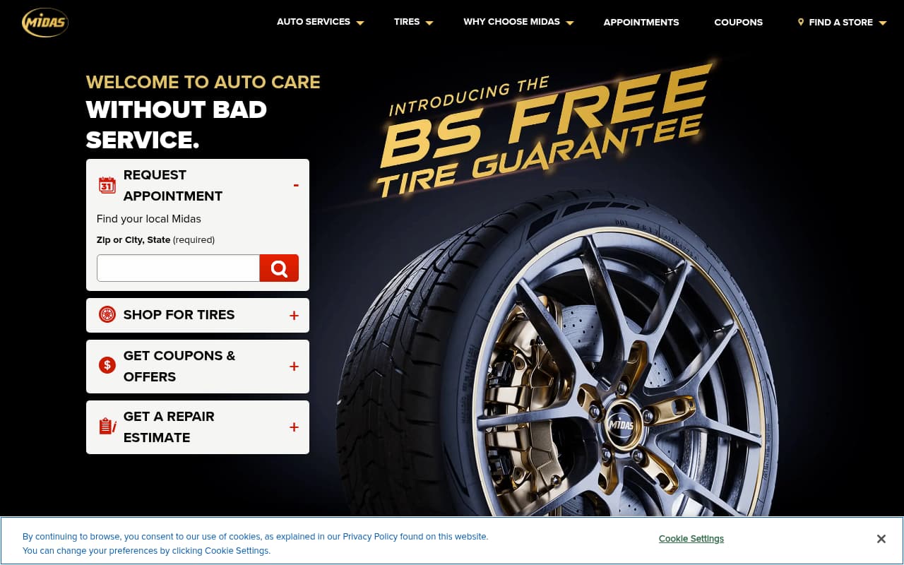 Midas website screenshot