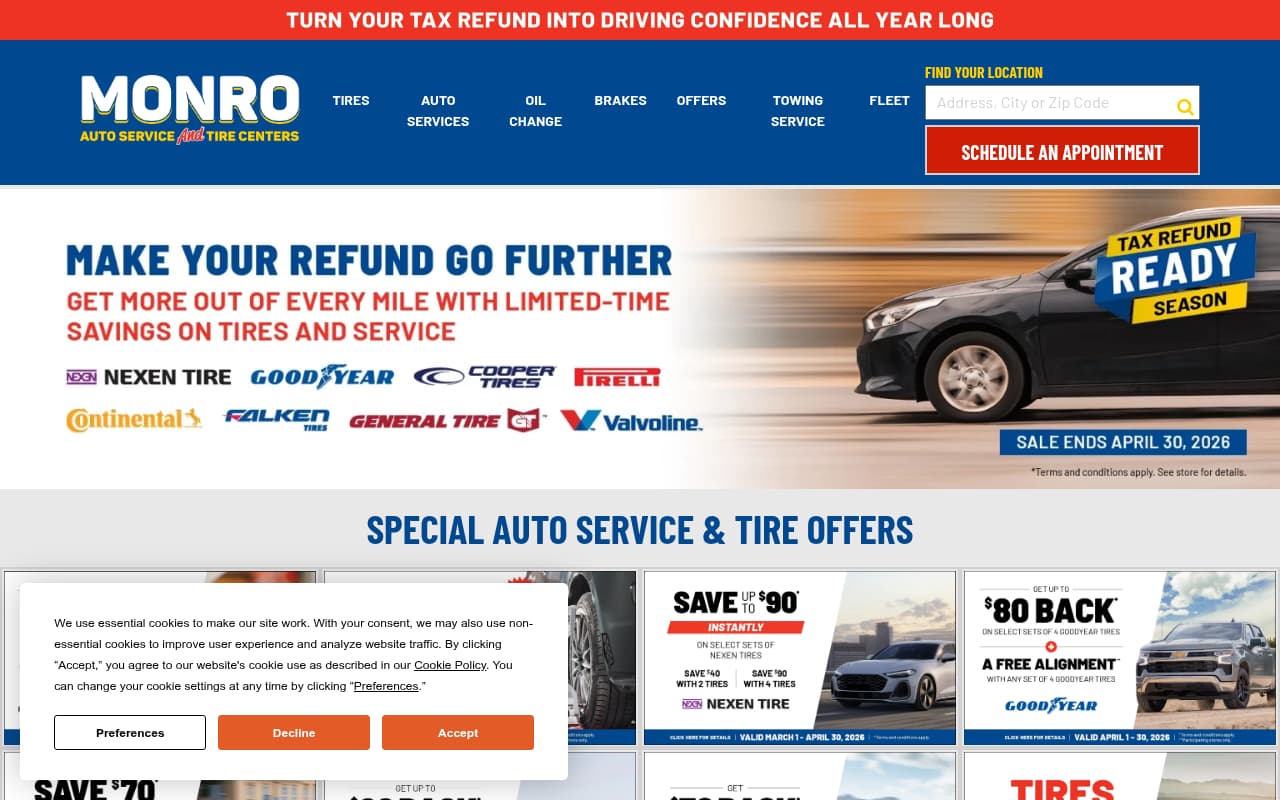 Monro Muffler Brake website screenshot