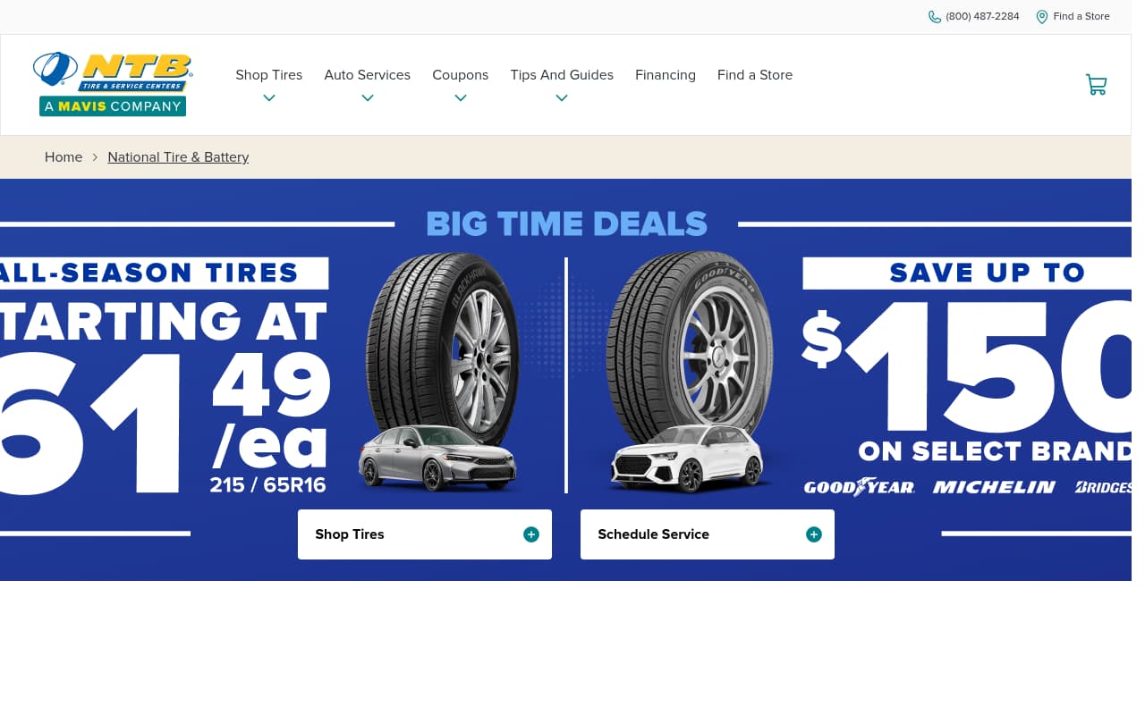 NTB Tire website screenshot