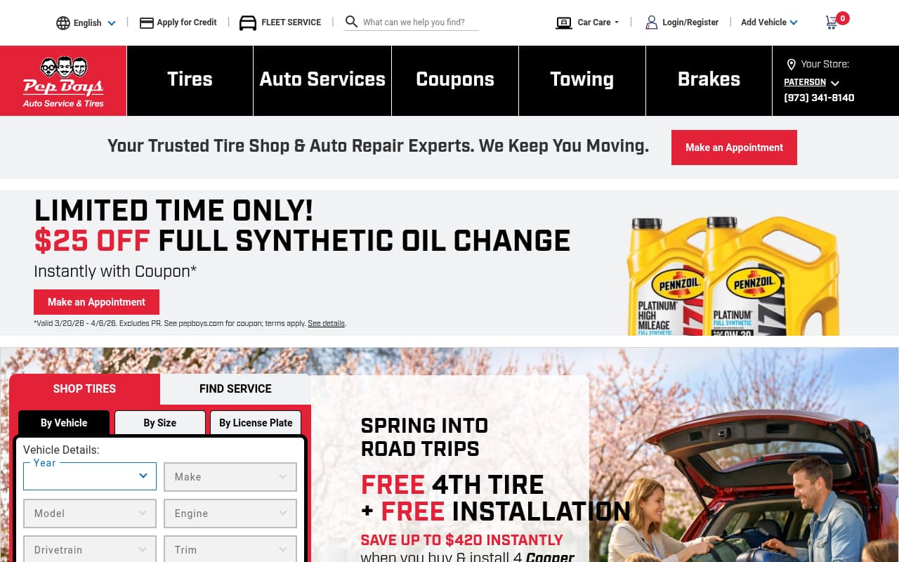 Pep Boys website screenshot