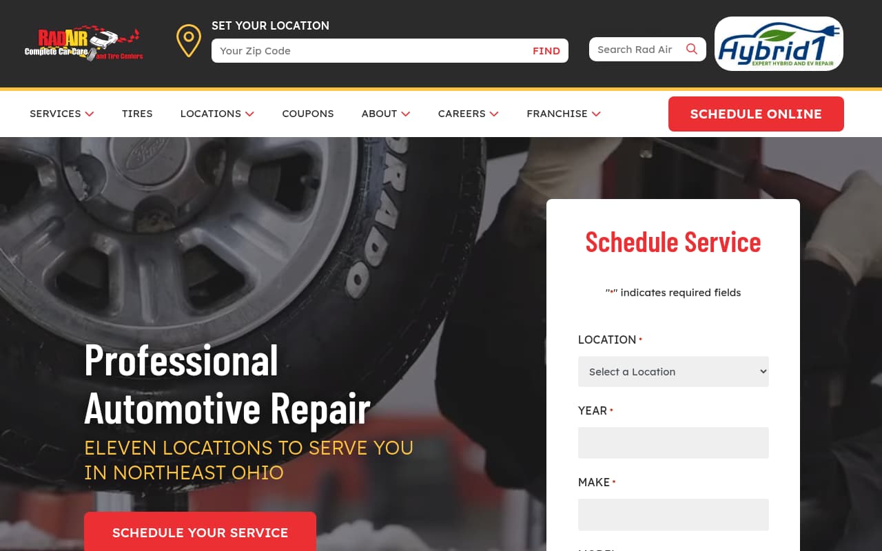 Rad Air Complete Car Care website screenshot