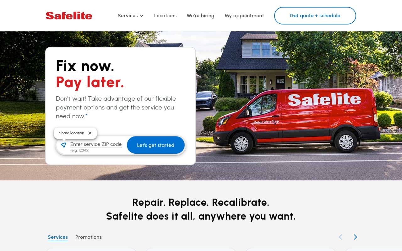 Safelite AutoGlass website screenshot