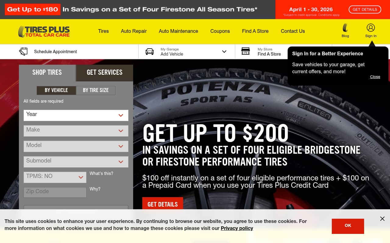 Tires Plus Total Car Care website screenshot
