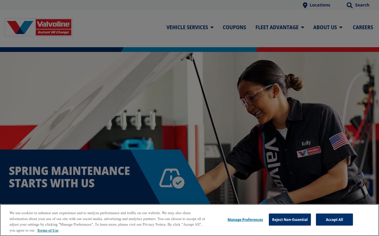 Valvoline Instant Oil Change website screenshot