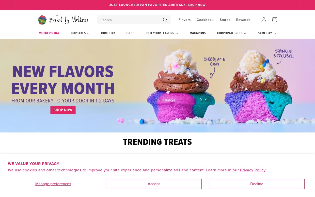 Baked by Melissa website screenshot