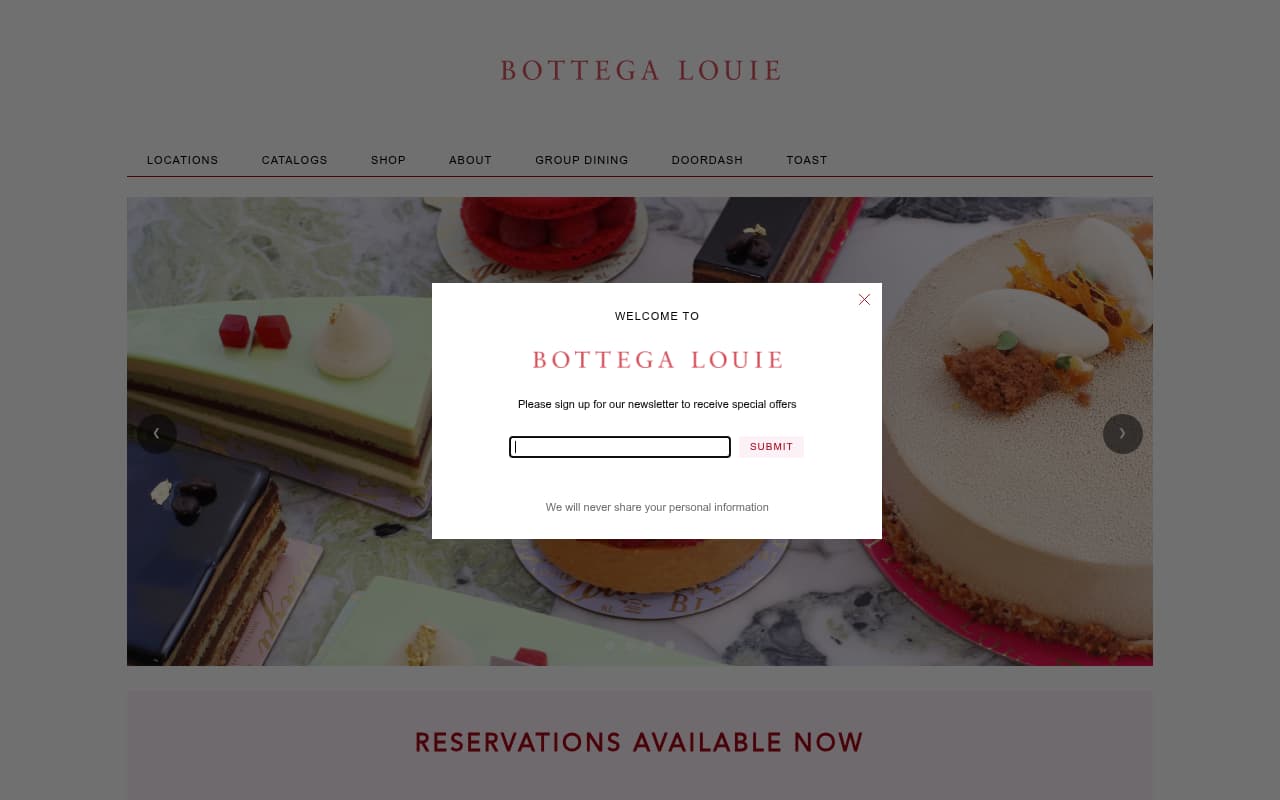 Bottega Louie website screenshot
