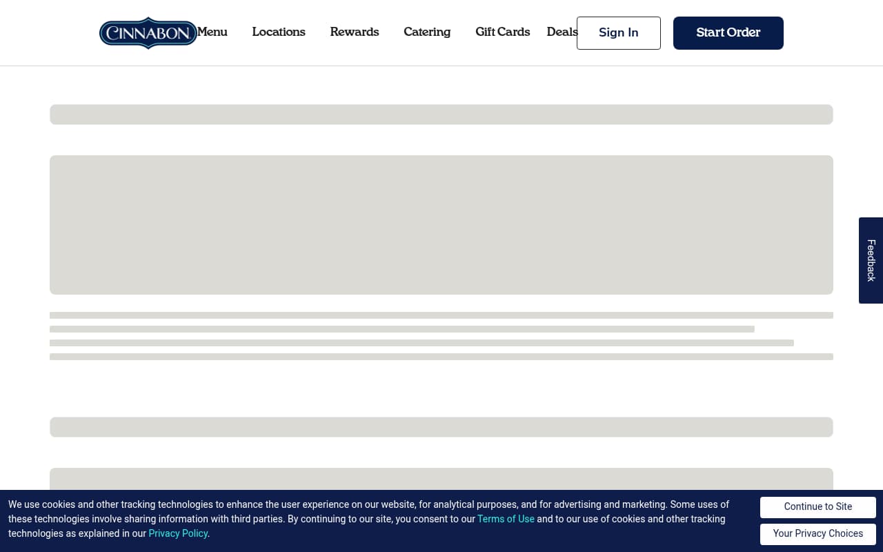 Cinnabon website screenshot