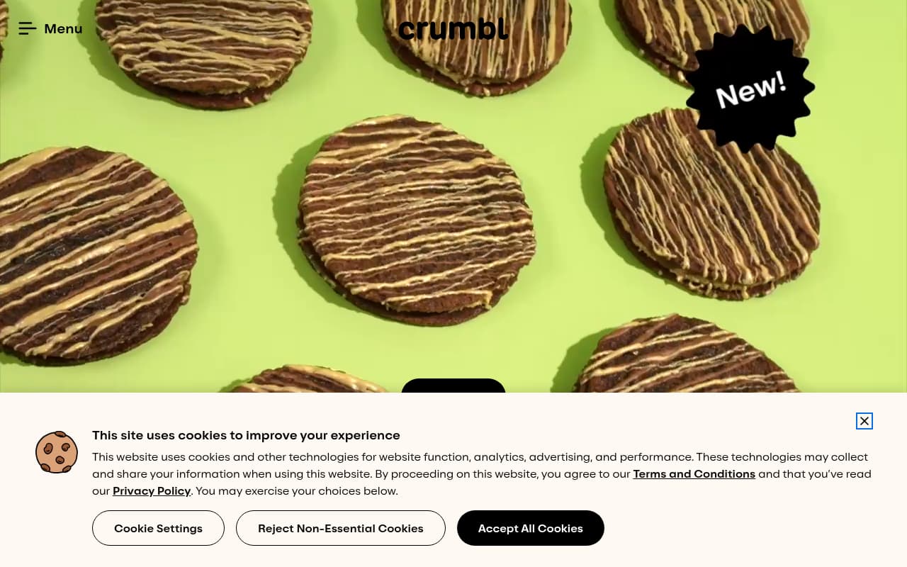 Crumbl Cookies website screenshot