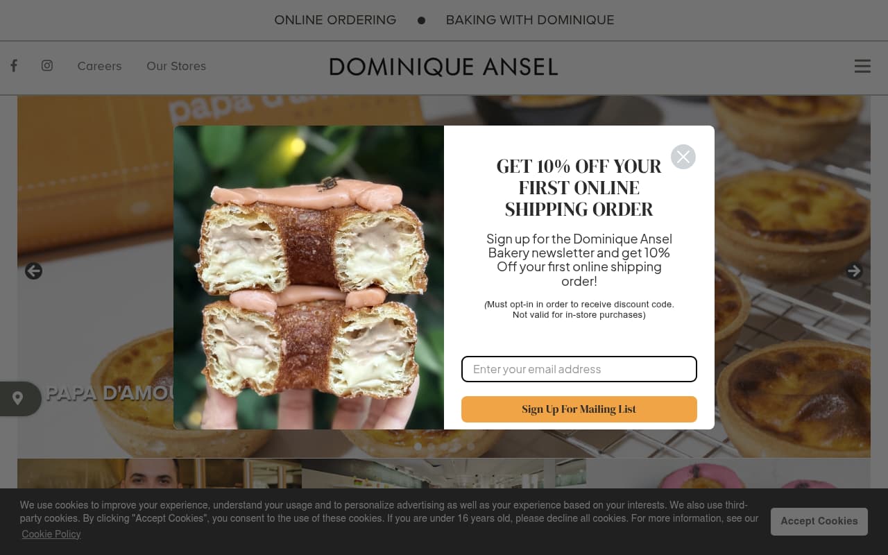 Dominique Ansel Bakery website screenshot