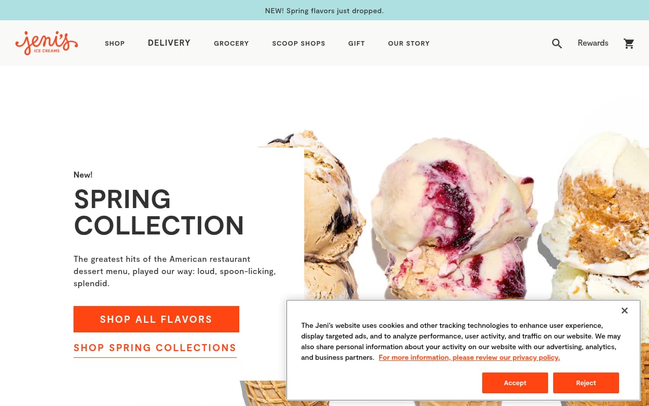 Jeni's Splendid Ice Creams website screenshot