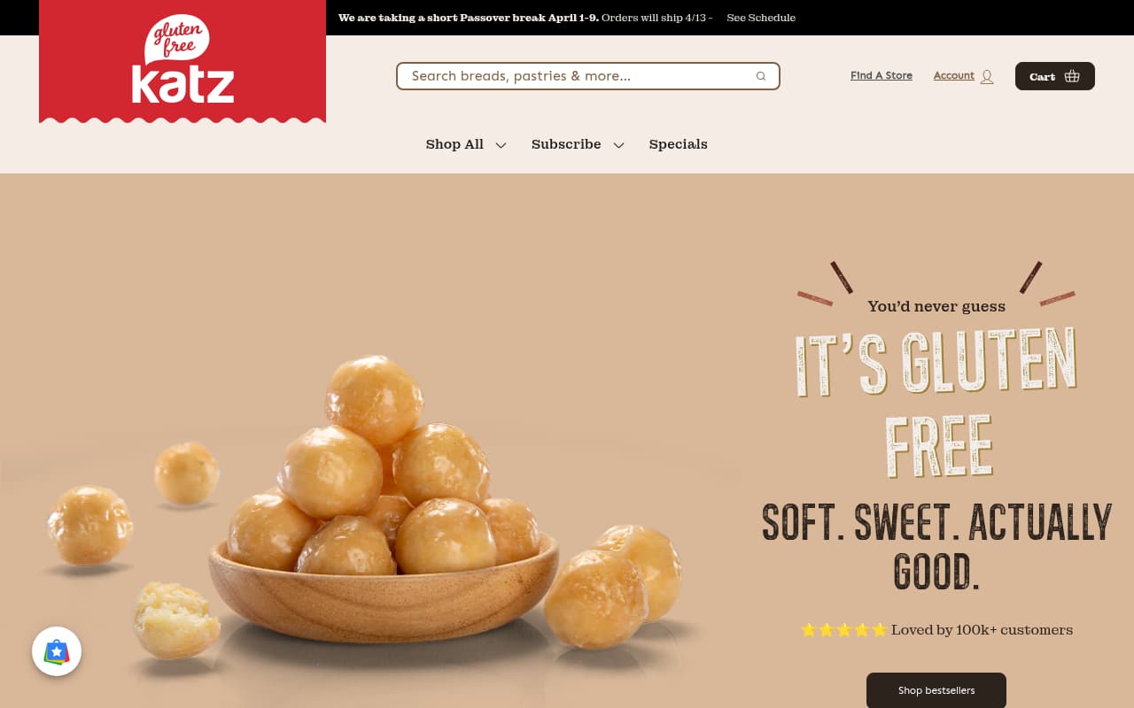 Katz Gluten Free website screenshot