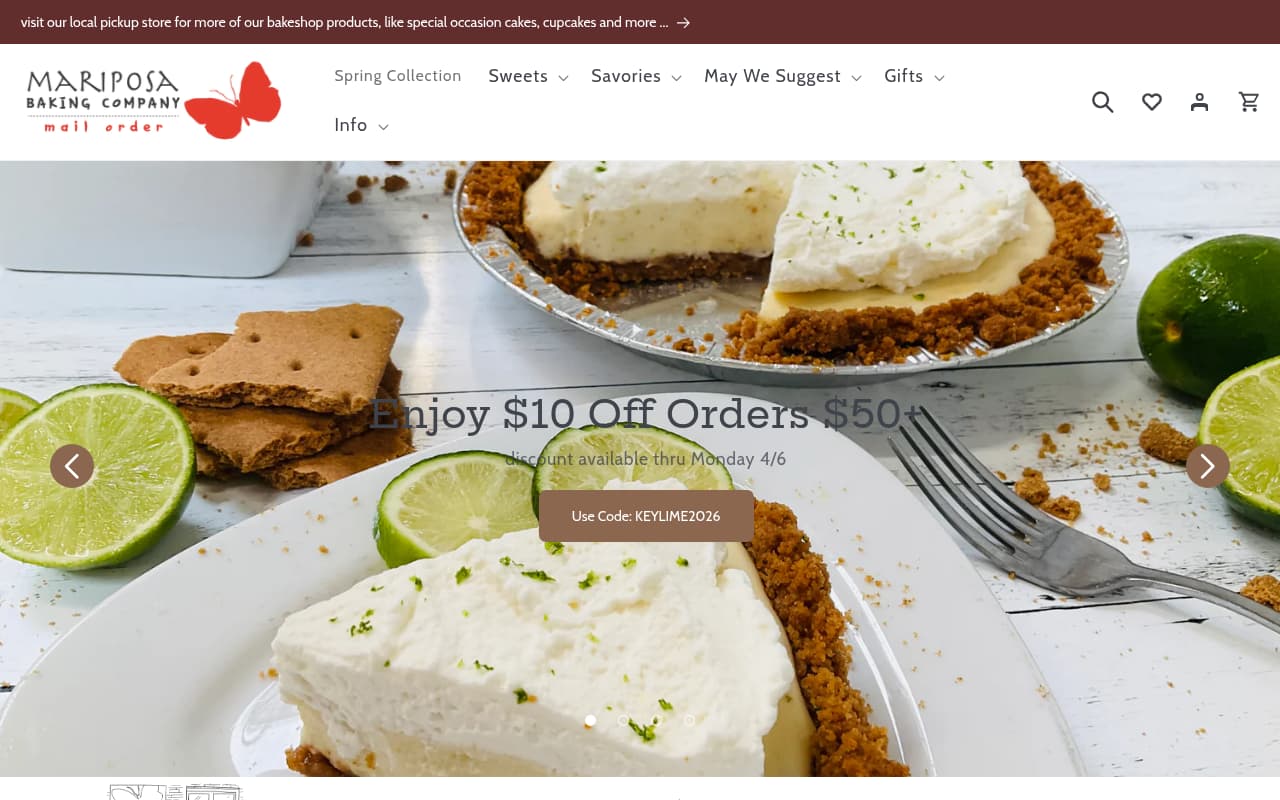 Mariposa Baking website screenshot