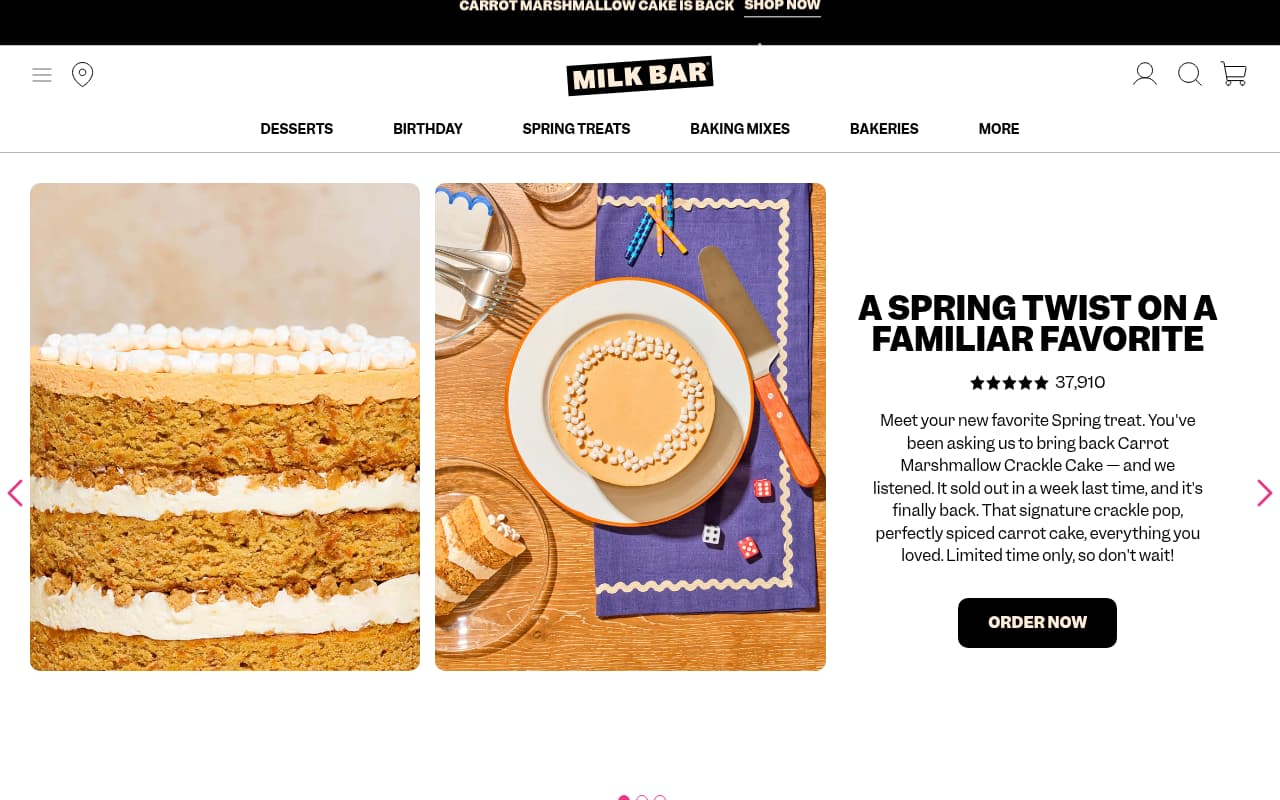 Milk Bar website screenshot