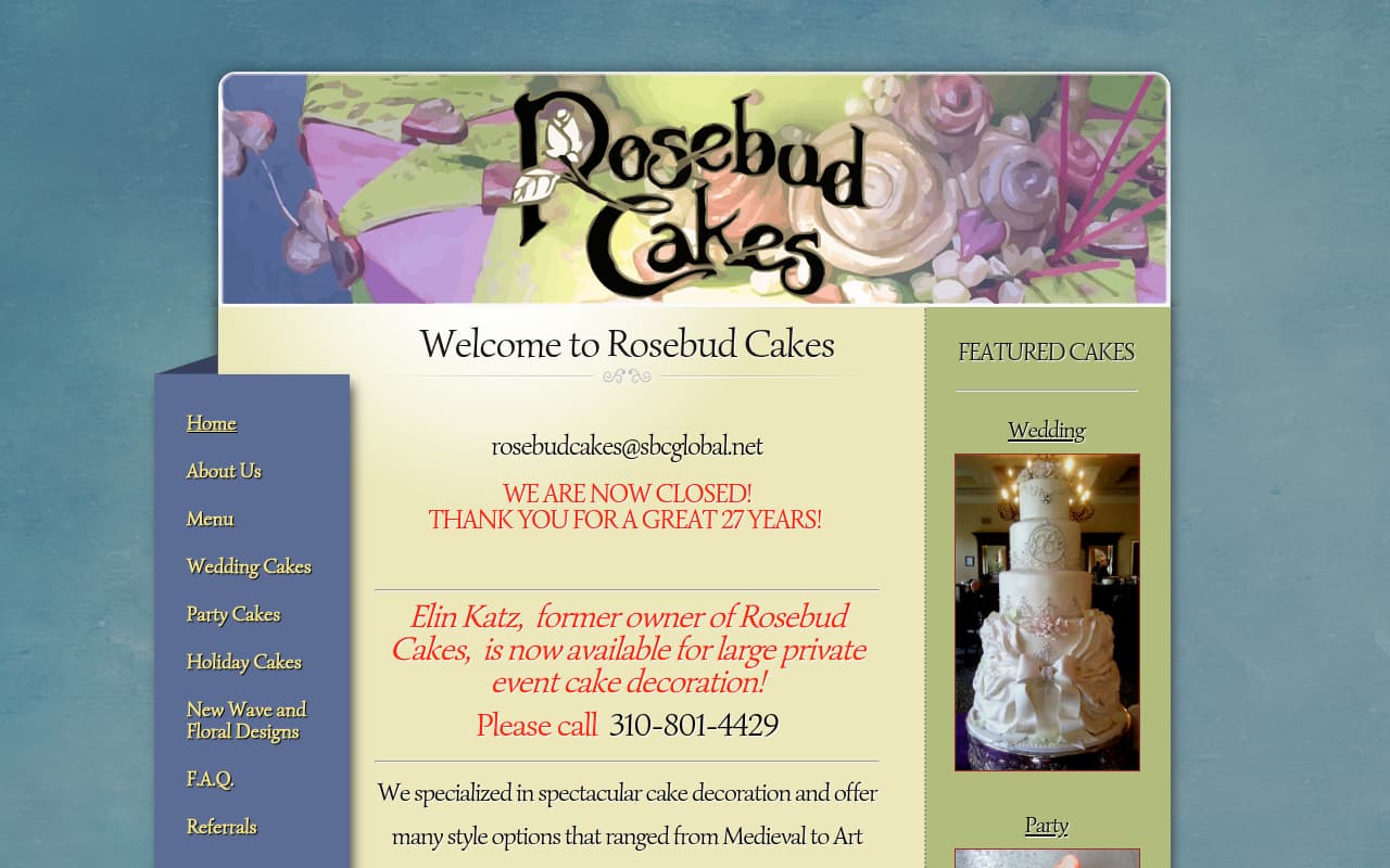 Rosebud Cakes website screenshot