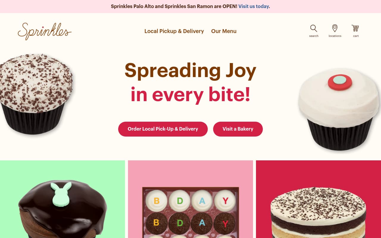 Sprinkles Cupcakes website screenshot