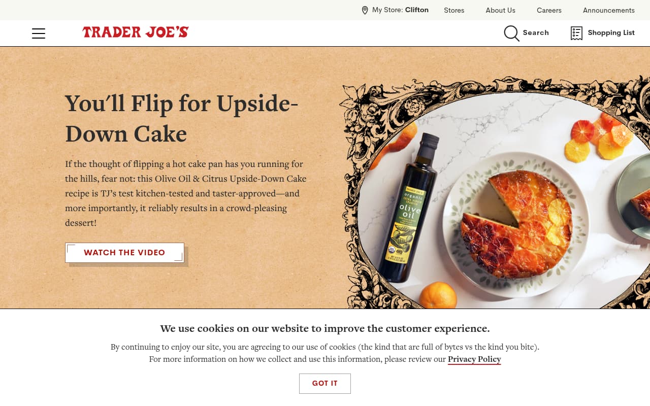 Trader Joe's Bakery website screenshot