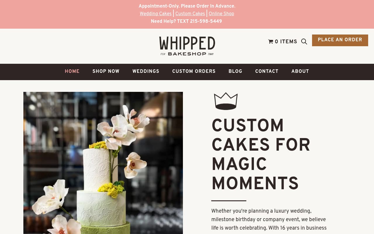 Whipped Bakeshop website screenshot