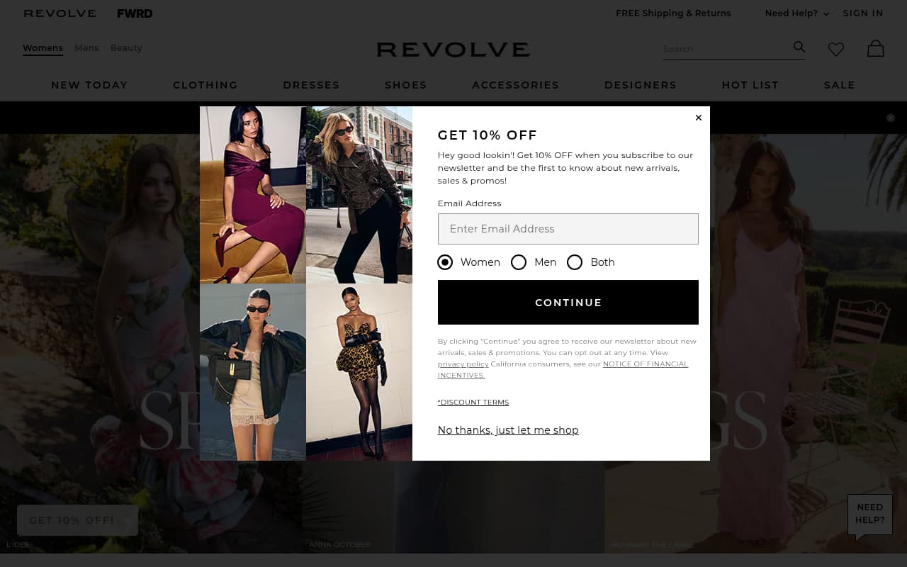 Revolve website screenshot