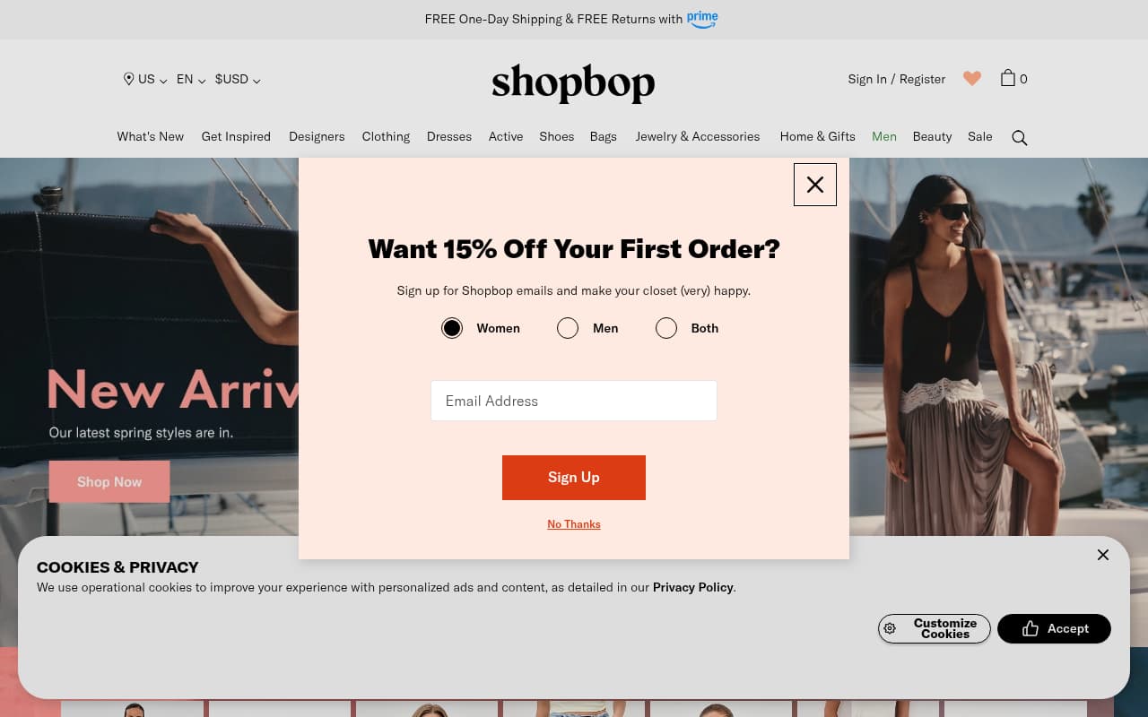 Shopbop website screenshot