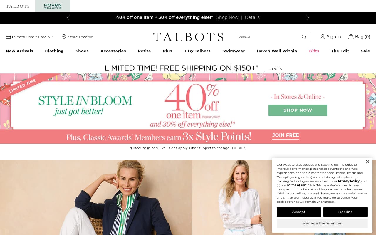 Talbots website screenshot