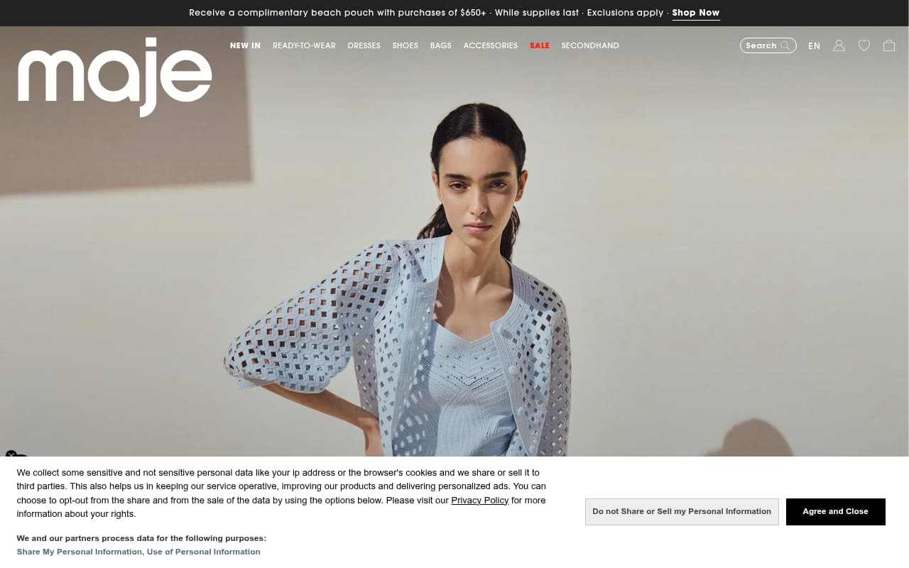 Maje website screenshot
