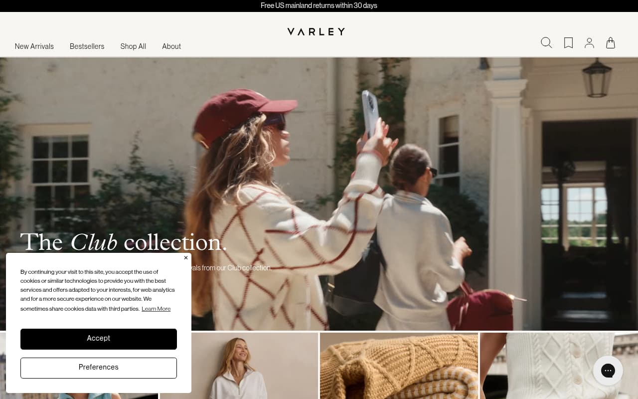 Varley website screenshot
