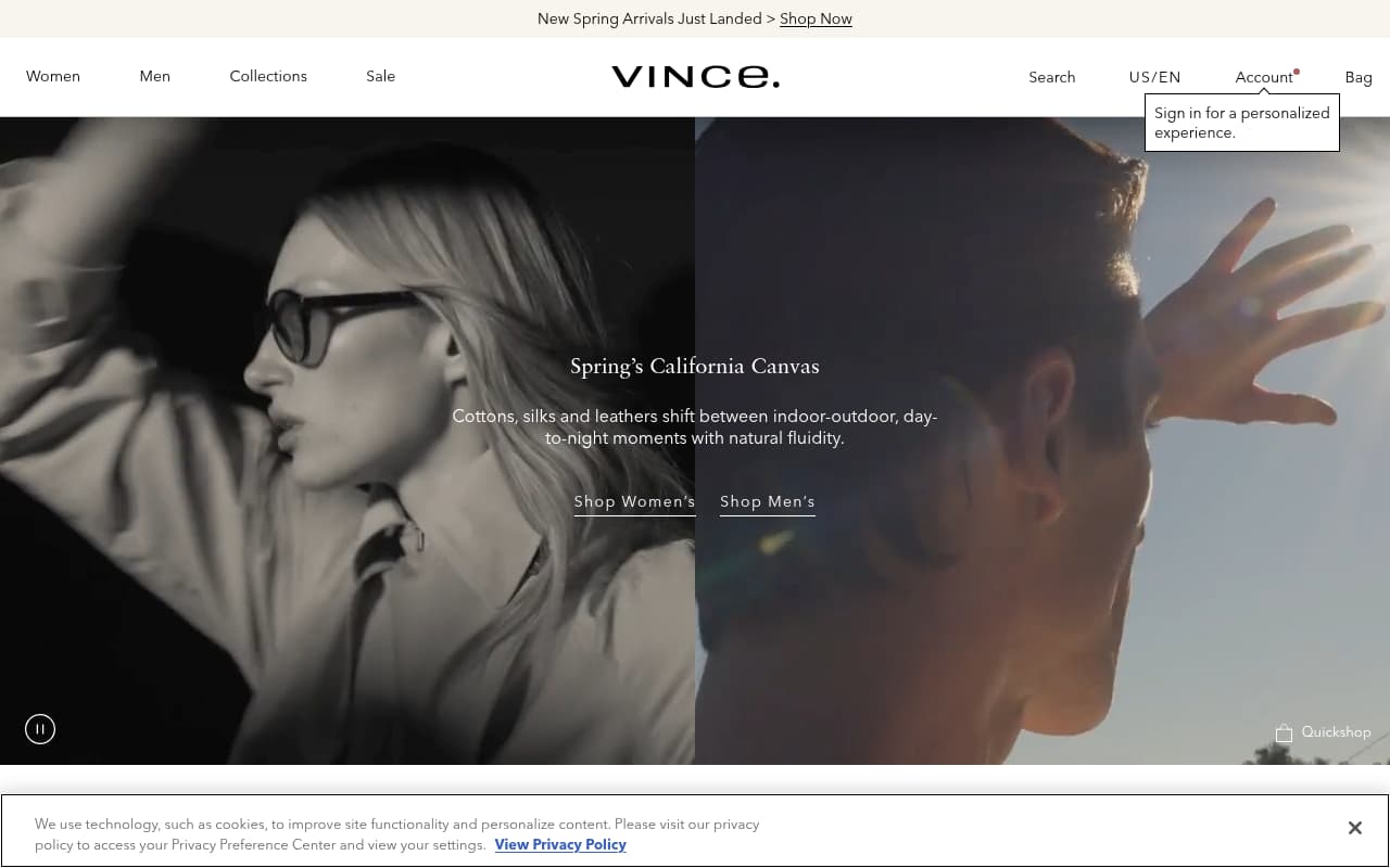Vince website screenshot