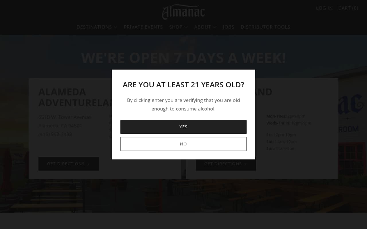 Almanac Beer Co. website screenshot