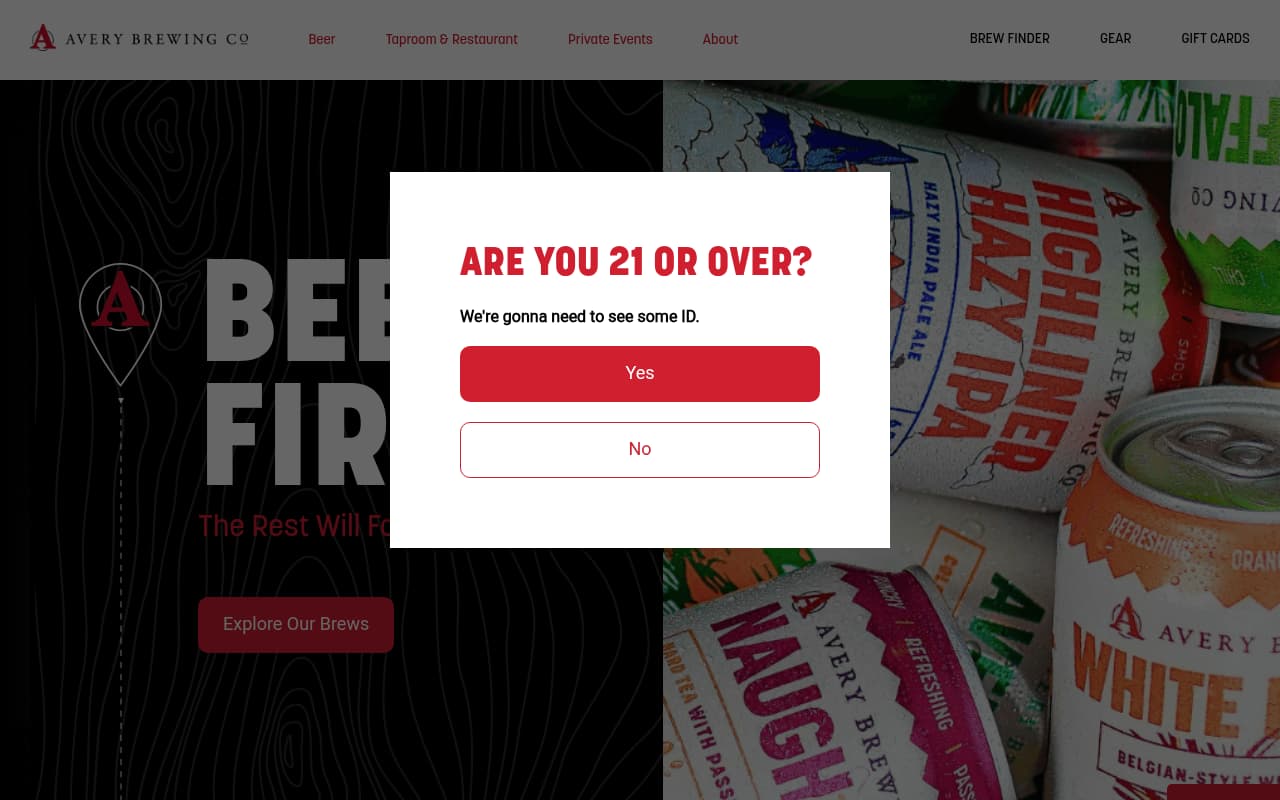 Avery Brewing website screenshot