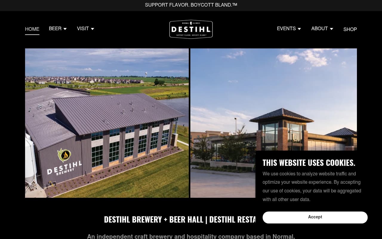 Destihl Brewery website screenshot