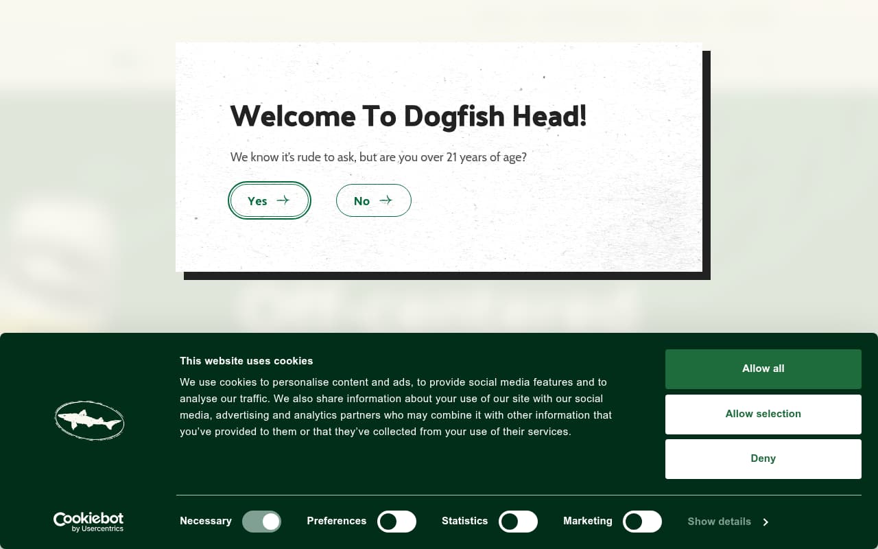 Dogfish Head Brewery website screenshot