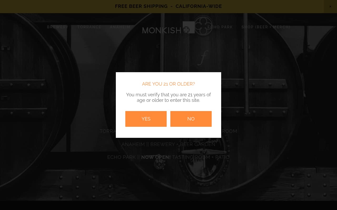 Monkish Brewing website screenshot
