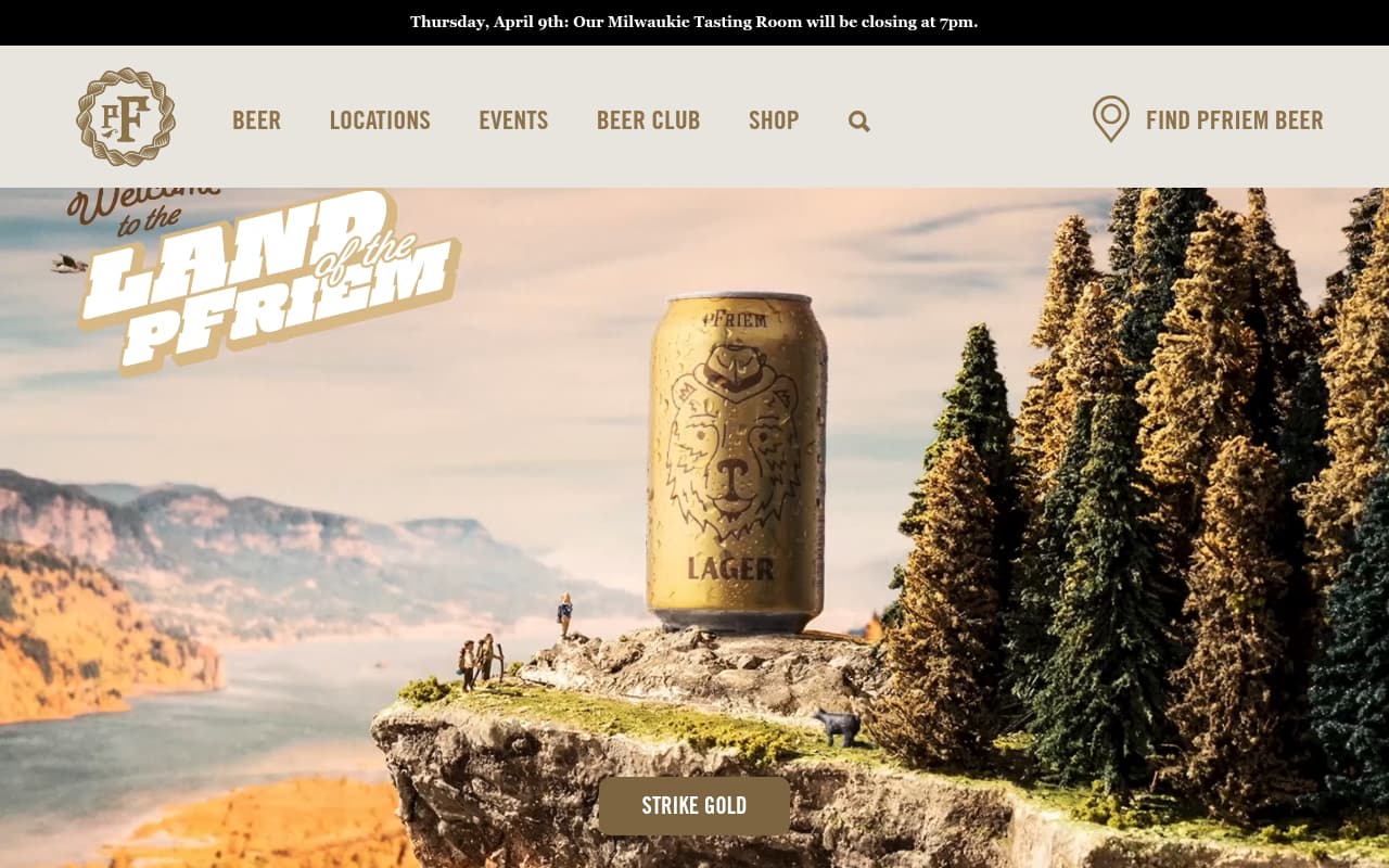 pFriem Family Brewers website screenshot
