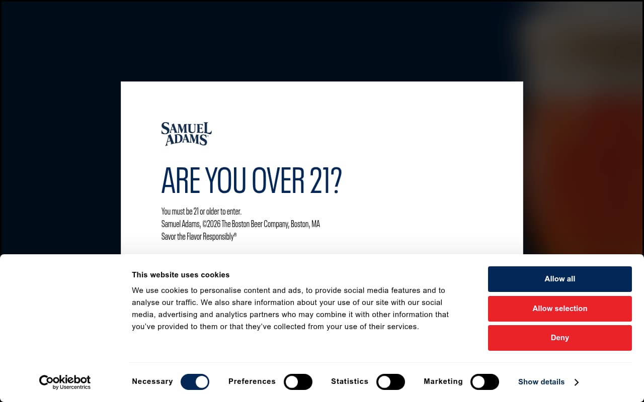 Samuel Adams website screenshot